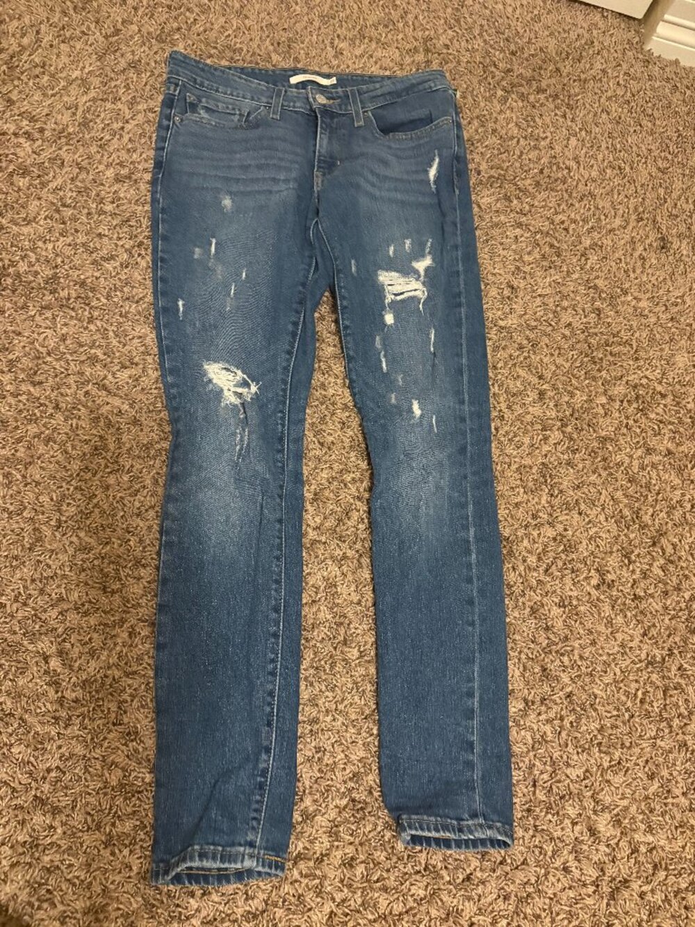 Levi's 711 Skinny Jeans Size 27 Medium Blue Denim Zip Pockets Distressed Red Tab